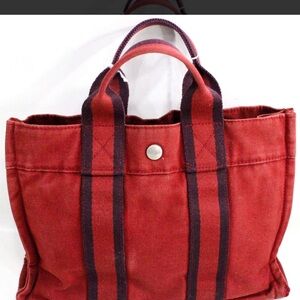 Hermès Red Canvas Handbag with Certificate of Authenticity.